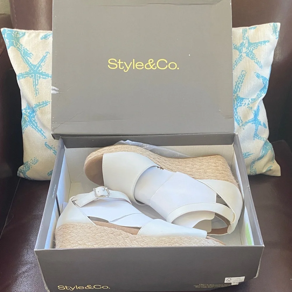 Style & Co. White Espadrille Wedge Sandals